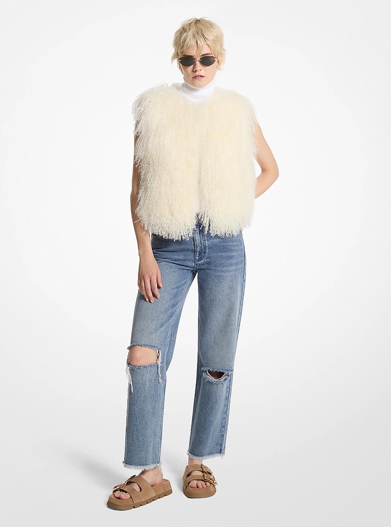 Shearling Cropped Vest in WHITE | Michael Kors