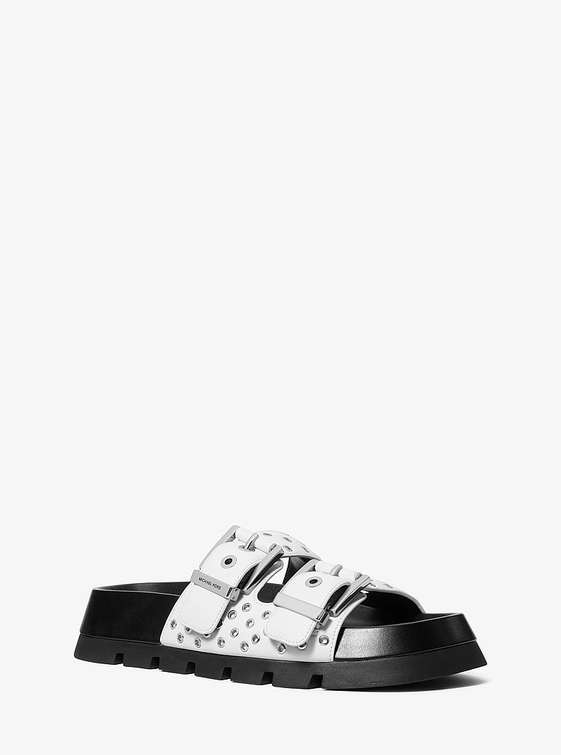 Colby Grommeted Leather Flat Sandal in OPTIC WHITE | Michael Kors