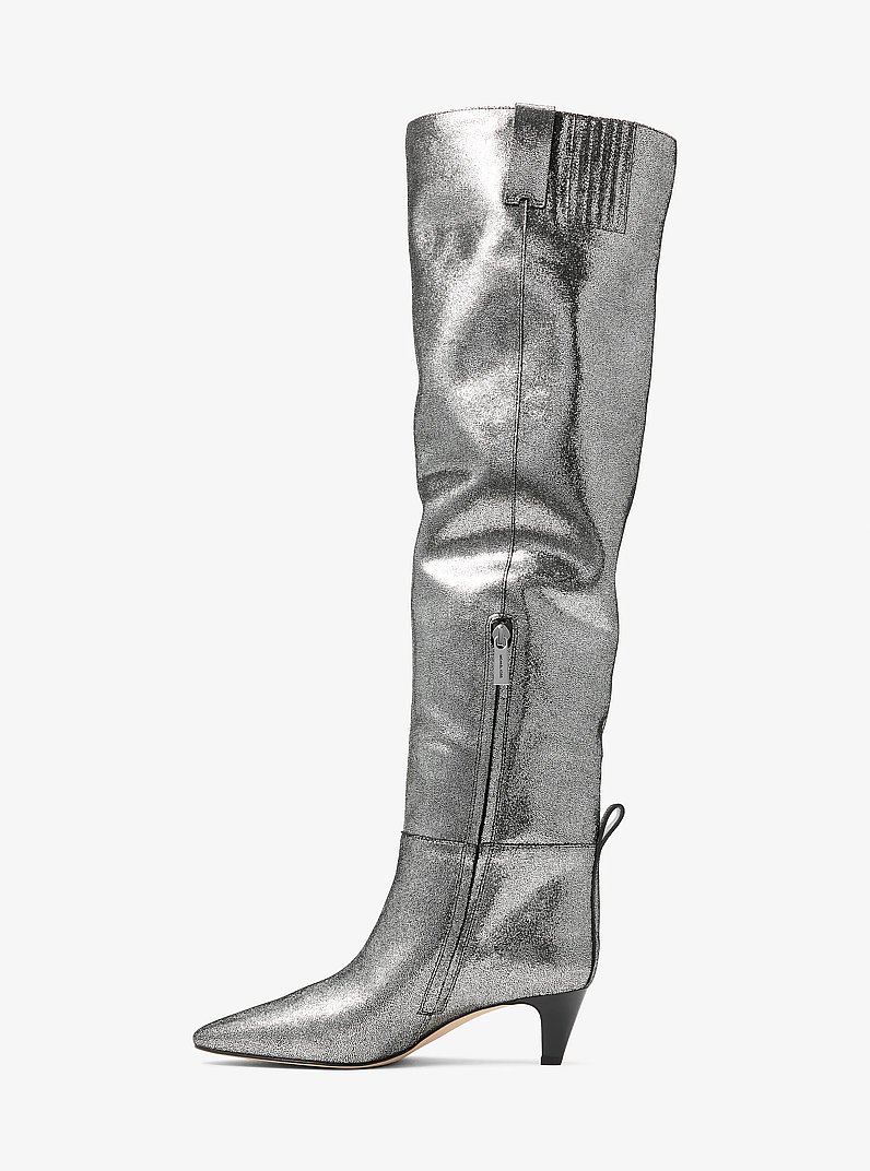 Daniela Metallic Leather Boot in SILVER | Michael Kors