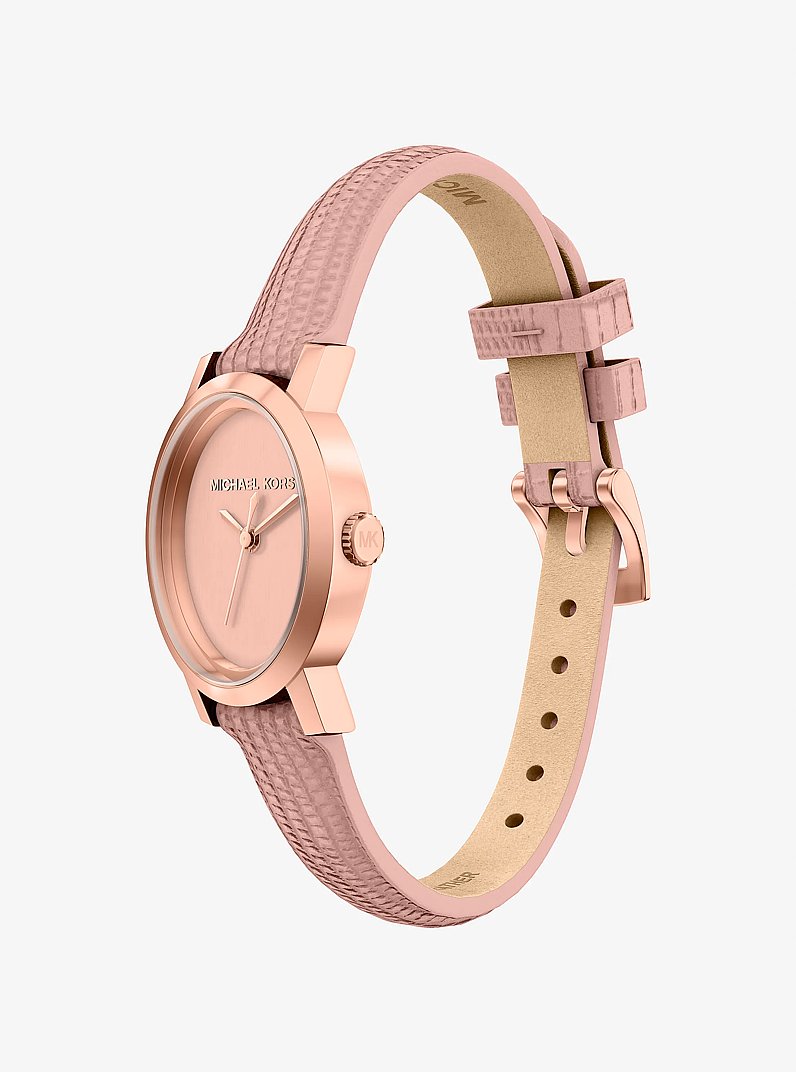 Kleine Armbanduhr Maude im Ros&eacute;-Goldton mit Lederarmband mit Eidechsenpr&auml;gung in PRIMEL | Michael Kors