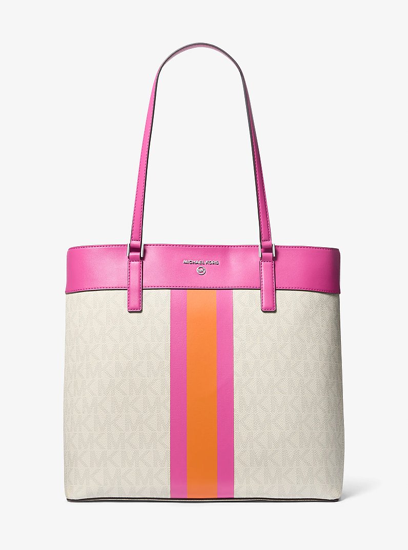 MICHAEL KORS ロゴトートバッグ ピンク/ホワイト Michael Kors handbag, pink white and gold, no strap | Depop