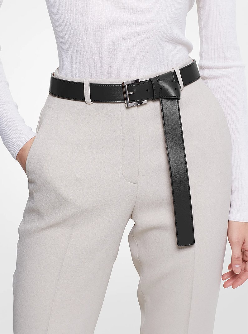 Leather Trouser Belt in BLACK | Michael Kors