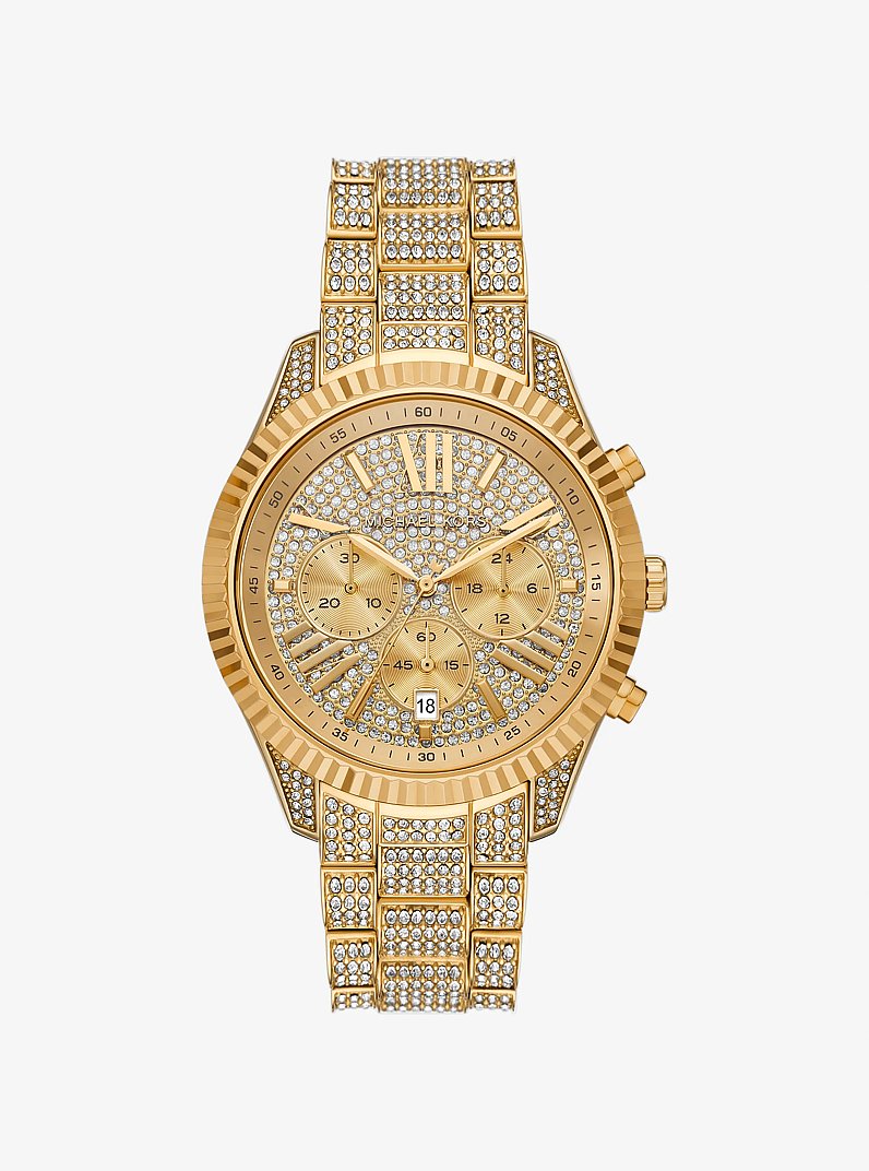 Oversized Lexington Pav&eacute; Gold-Tone Watch in GOLD | Michael Kors