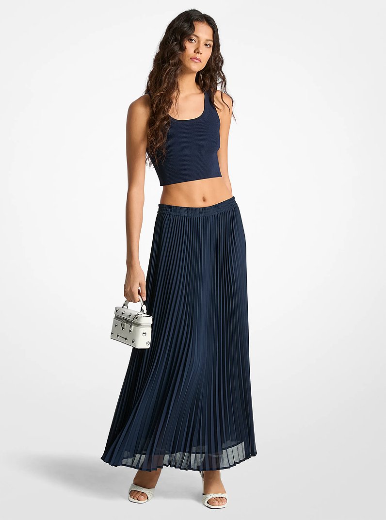 Jupe pliss&eacute;e en cr&ecirc;pe georgette in MIDNIGHTBLUE | Michael Kors
