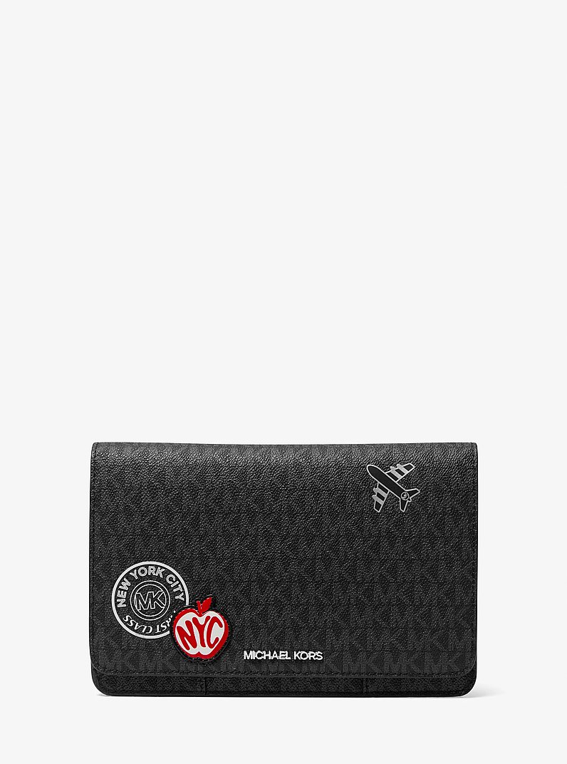 Cooper Large Embellished Signature Logo Travel Wallet in BLACK | Michael Kors