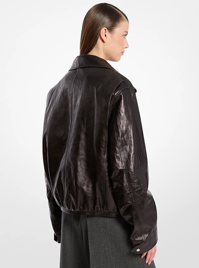 Washed Leather Bomber Jacket in BLACK - Sale | Michael Kors [US]