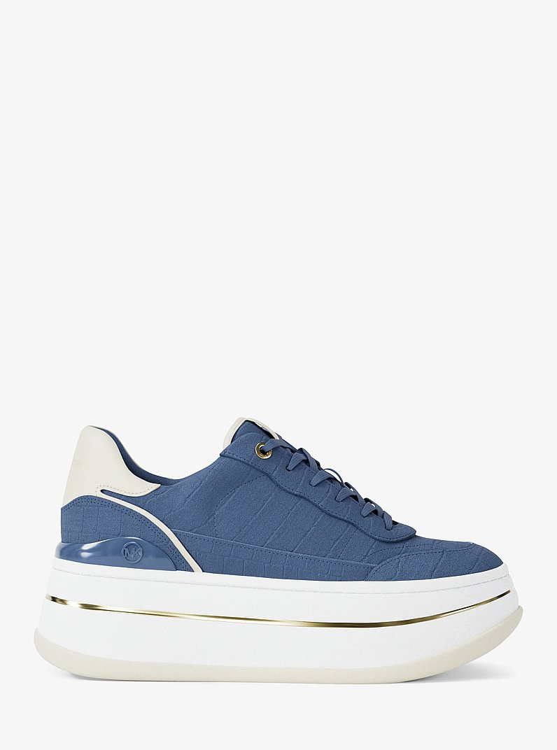 Sneaker Hayes in pelle scamosciata stampa coccodrillo con plateau in BLU FRANCESE | Michael Kors