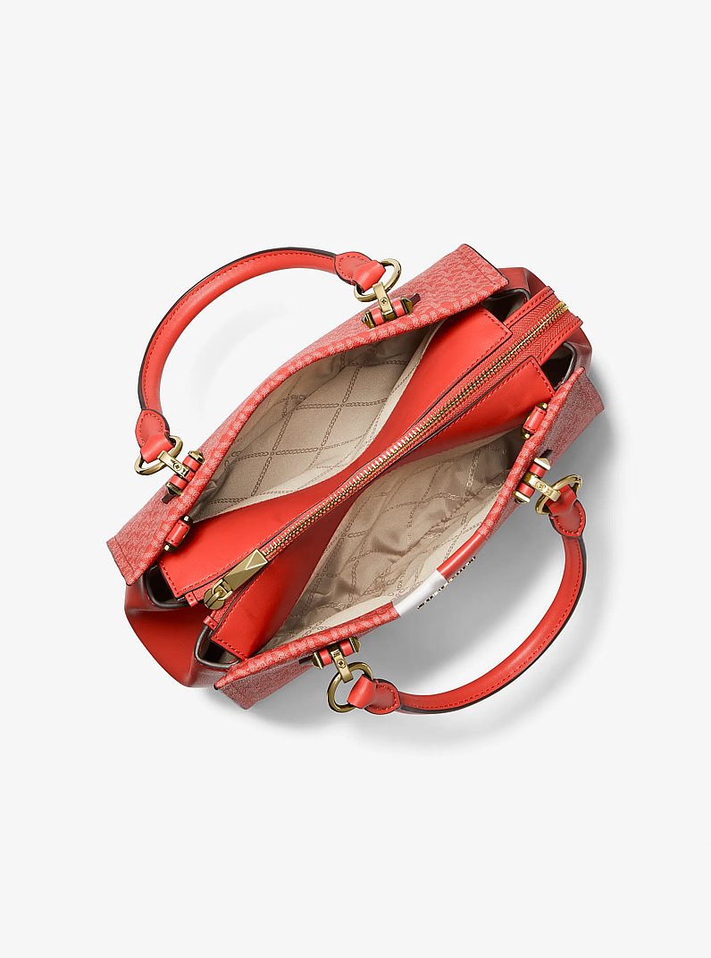 Marilyn Medium Logo Stripe Satchel in SPICED CORAL MULTI | Michael Kors