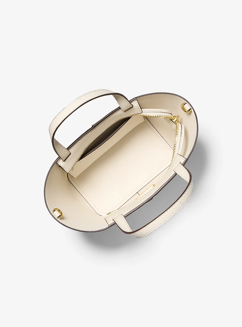 Flora Medium Signature Logo and Pebbled Leather Crossbody Bag in VAN/CREAM | Michael Kors