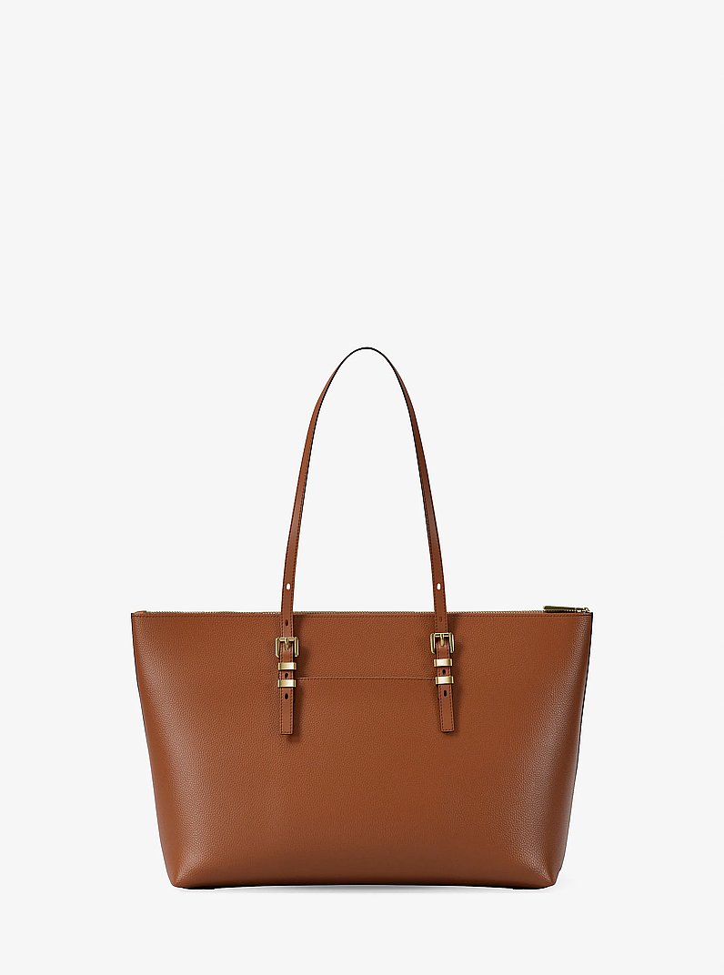 Quinn Large Pebbled Leather Tote Bag in LUGGAGE | Michael Kors