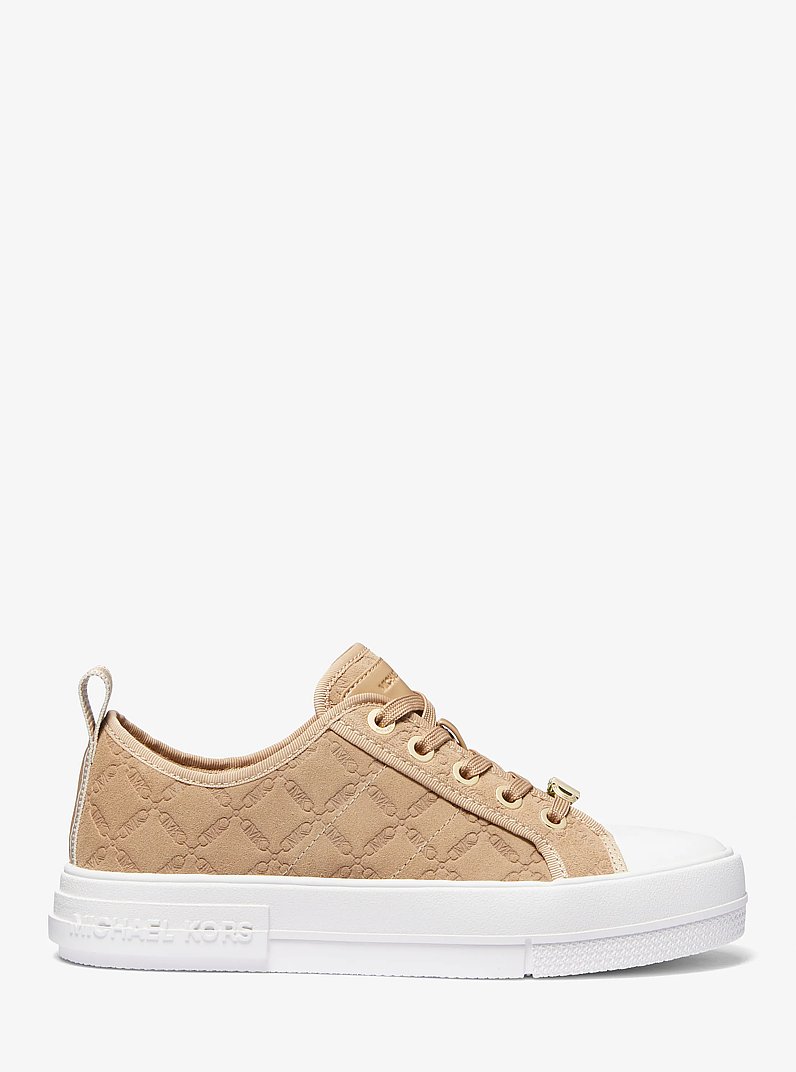 Evy Empire Logo Embossed Suede Sneaker in CAMEL | Michael Kors