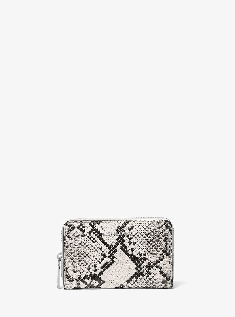 Jet Set Small Snake Embossed Leather Zip-Around Wallet in ALUMINUM | Michael Kors