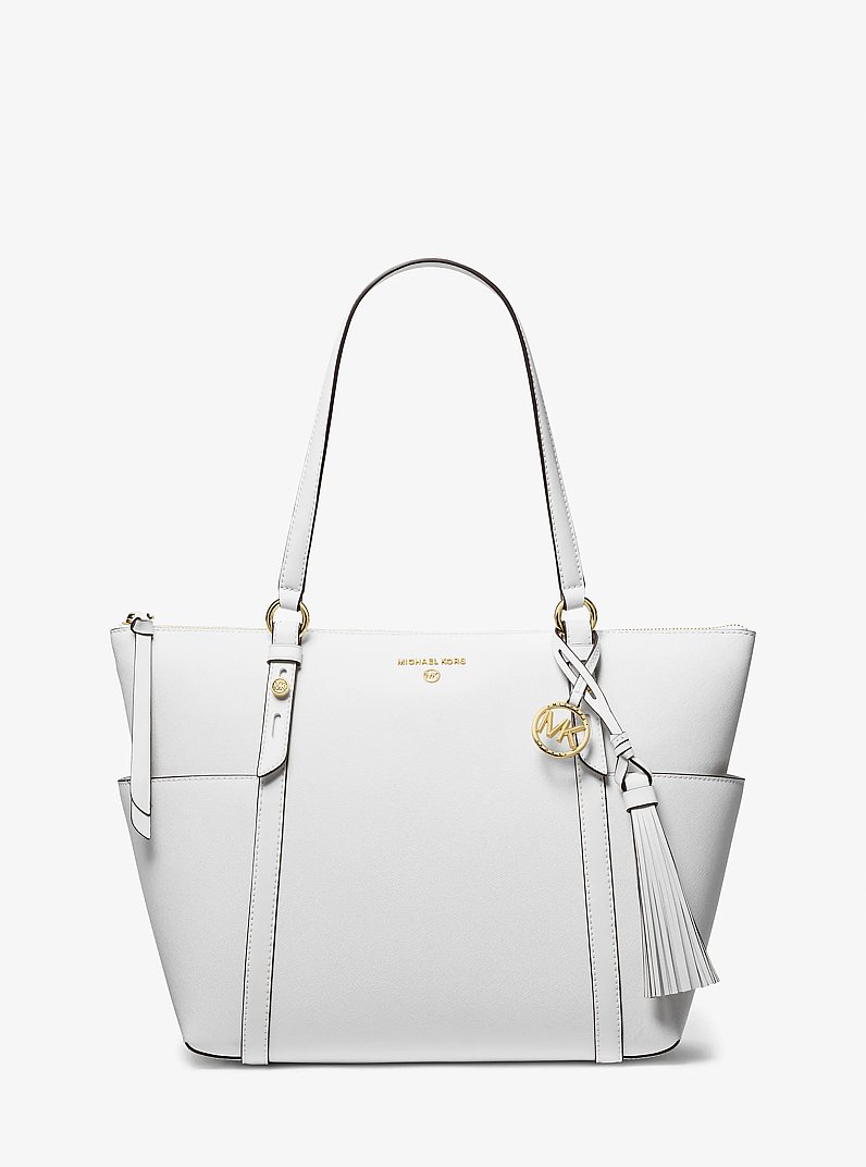 Sullivan Large Saffiano Leather Top-Zip Tote Bag in OPTIC WHITE | Michael Kors
