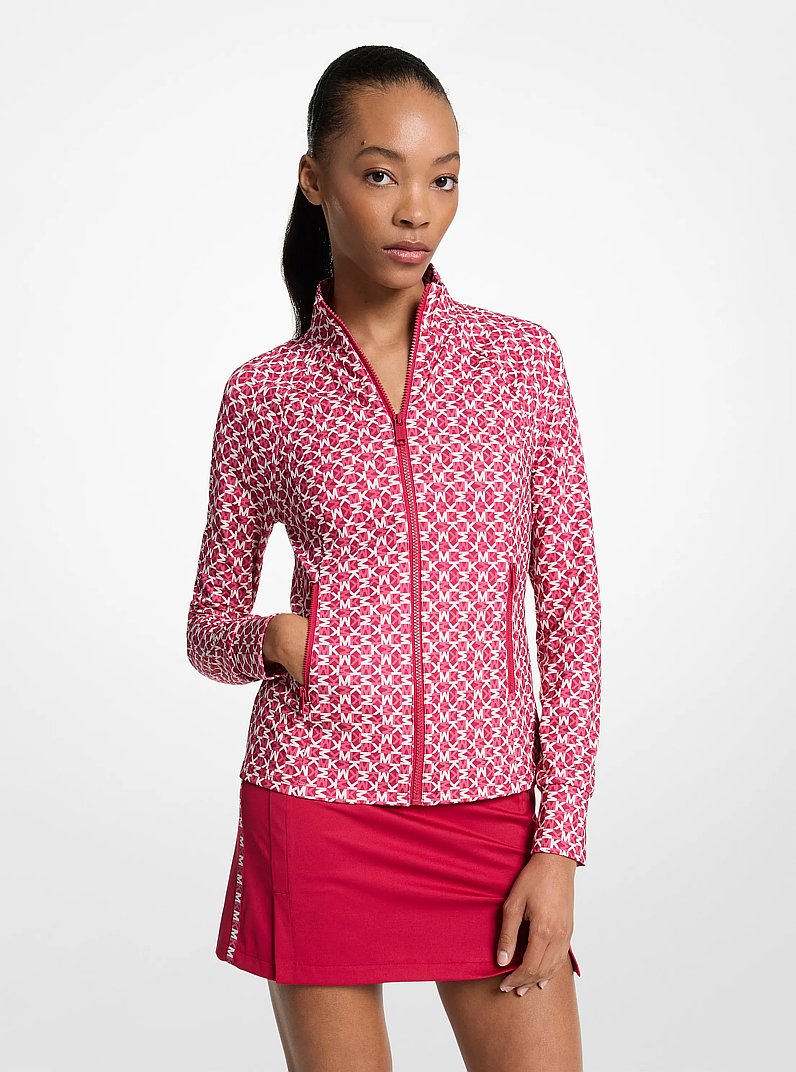 Logo Print Stretch Knit Jacket in DARKRASPBERRY | Michael Kors