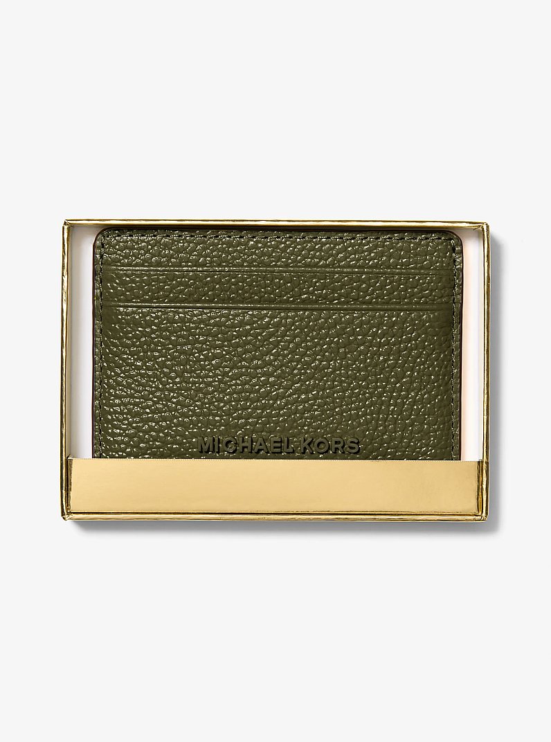 Jet Set Pebbled Leather Card Case in IVY | Michael Kors