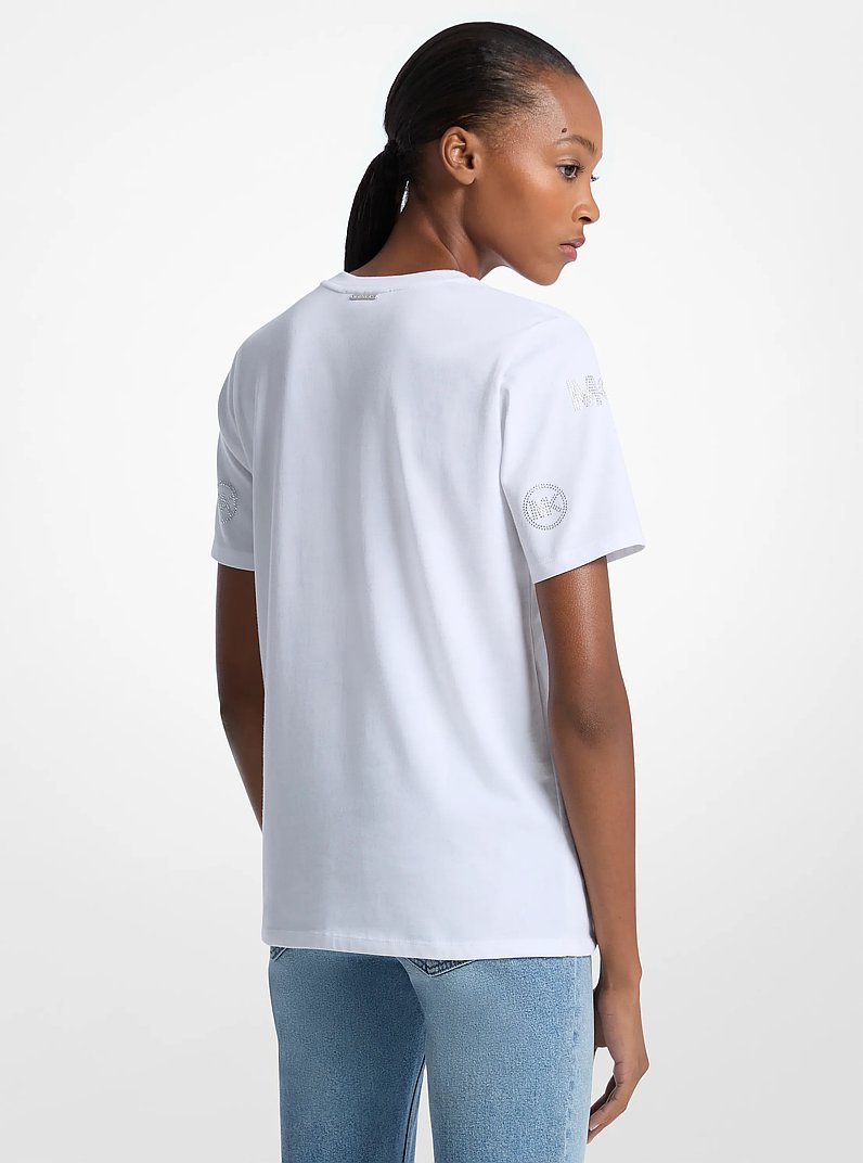 Embellished Logo Cotton T-Shirt in WHITE | Michael Kors