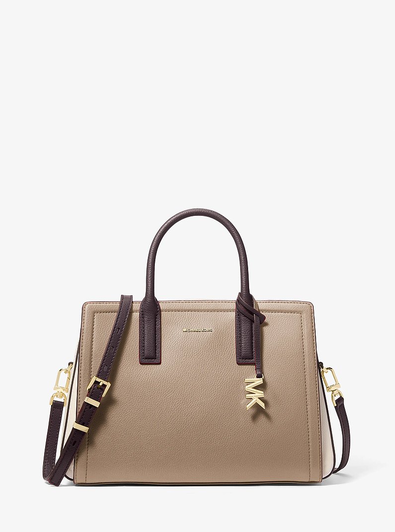 Laila Medium Color-Block Pebbled Leather Satchel in BIRCH MULTI | Michael Kors