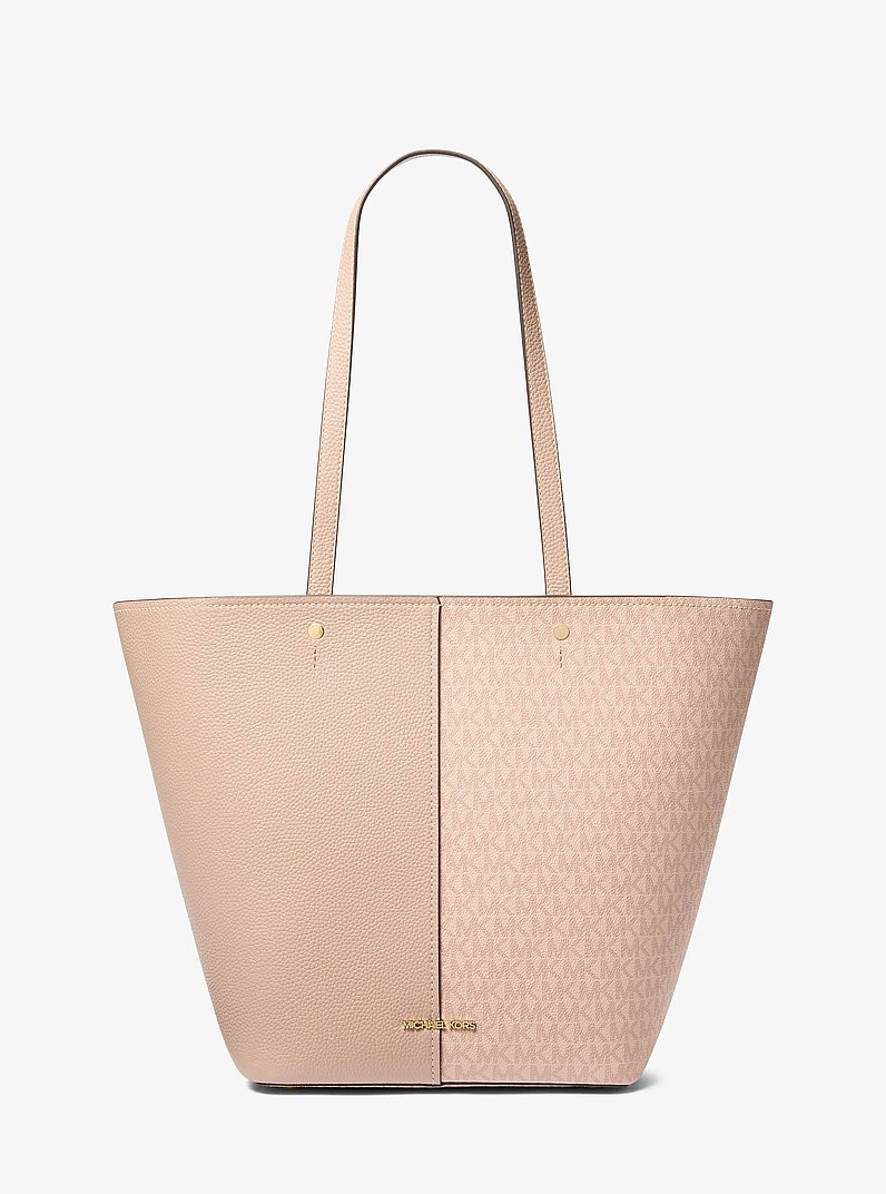 Flora Large Signature Logo and Leather Tote Bag in BALLET | Michael Kors