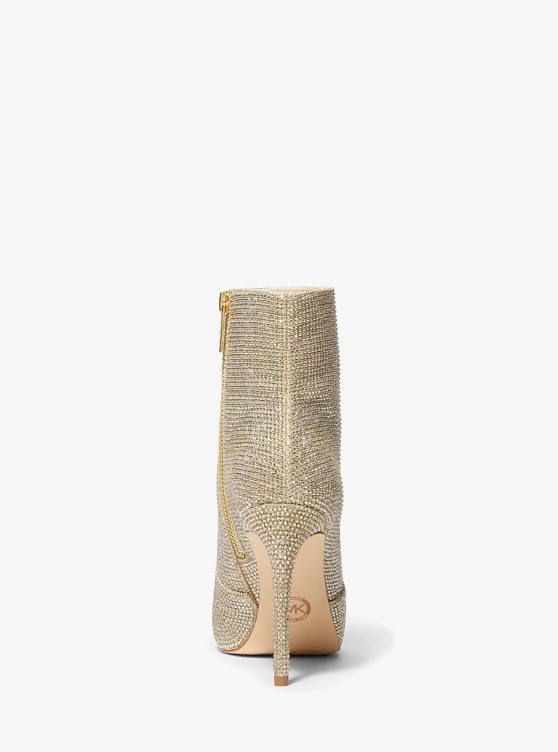 Rue Embellished Glitter Chain-Mesh Ankle Boot in PALE GOLD | Michael Kors