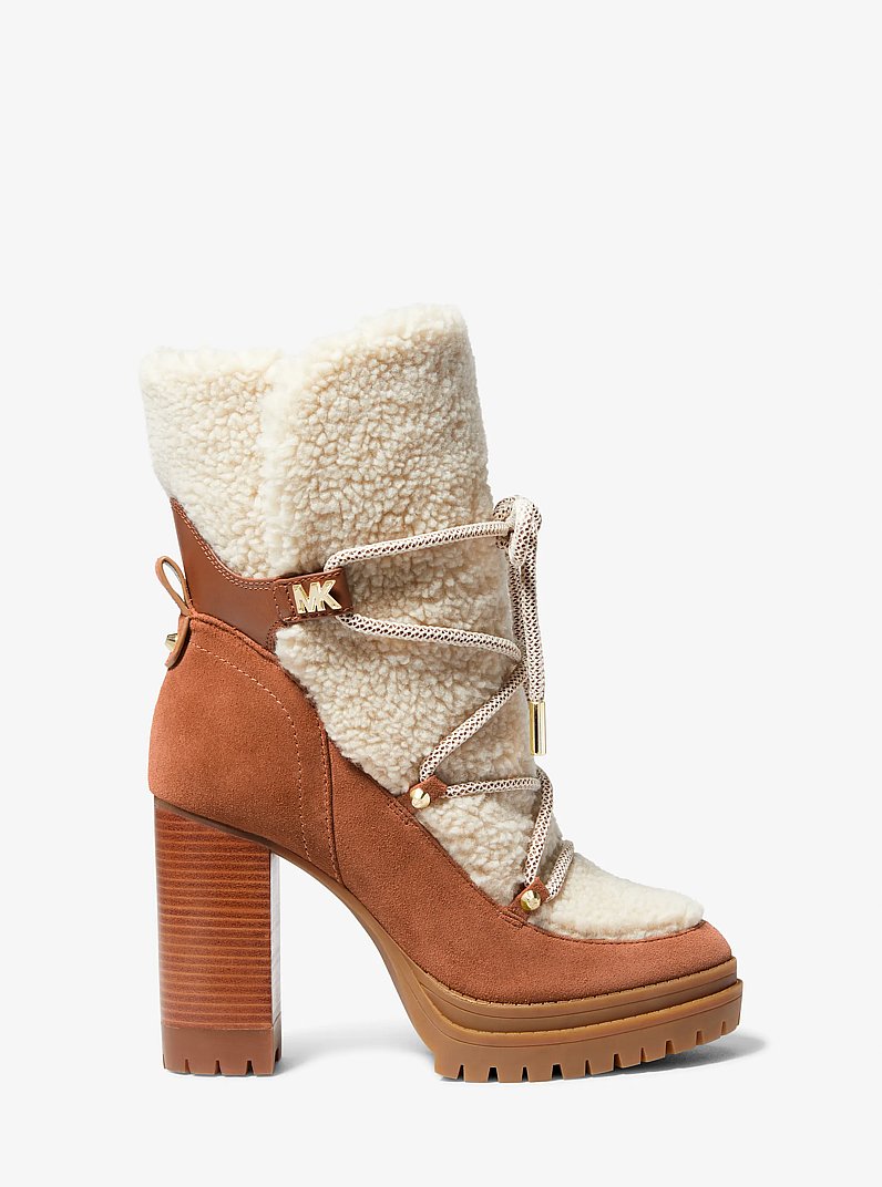 Culver Sherpa and Nubuck Lace-Up Boot in NATURAL/LUGGAGE | Michael Kors