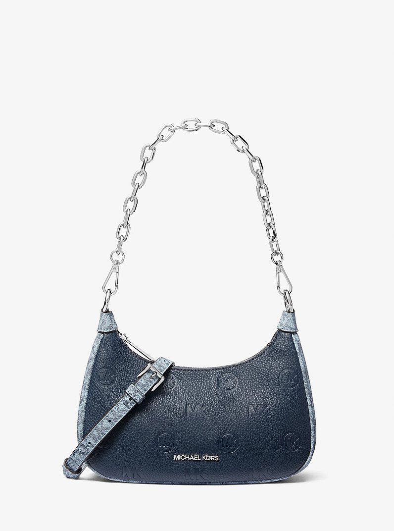 Cora Medium Logo Embossed Shoulder Bag in NAVY MULTI | Michael Kors