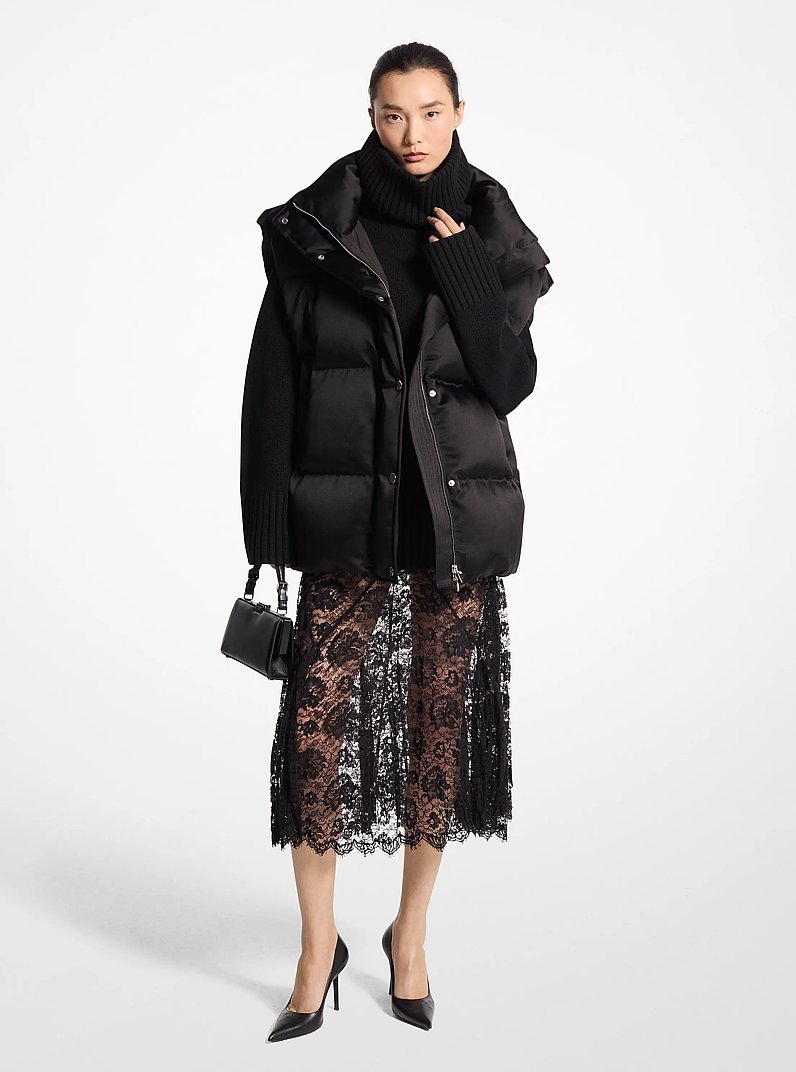 Duchesse Satin Puffer Vest in BLACK | Michael Kors