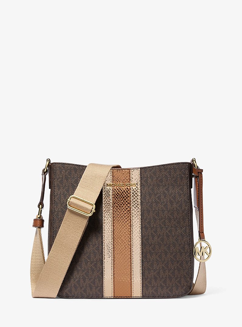 Jet Set Travel Small Signature Logo and Metallic Messenger Bag in BROWN | Michael Kors