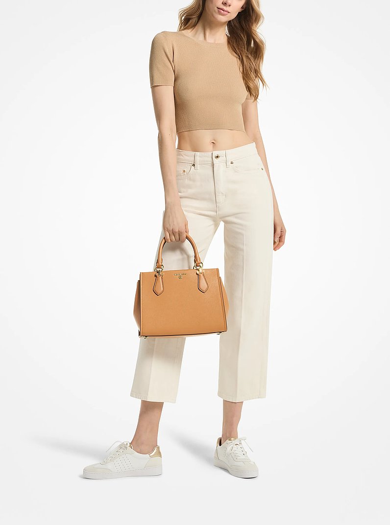 Marilyn Medium Saffiano Leather Satchel in PALE PEANUT | Michael Kors