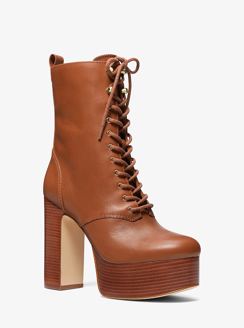 Natasha Leather Platform Boot in LUGGAGE | Michael Kors