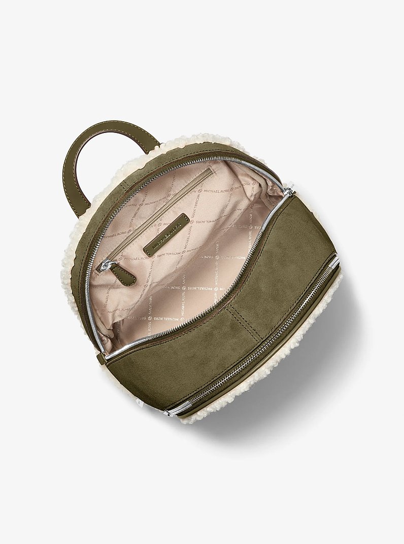 Rhea Medium Suede and Faux Shearling Backpack in OLIVE | Michael Kors