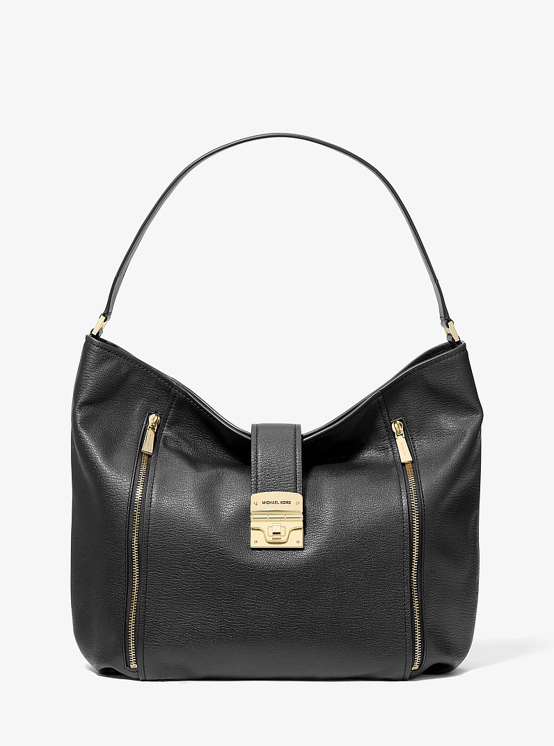 Addie Large Leather Shoulder Bag in BLACK | Michael Kors