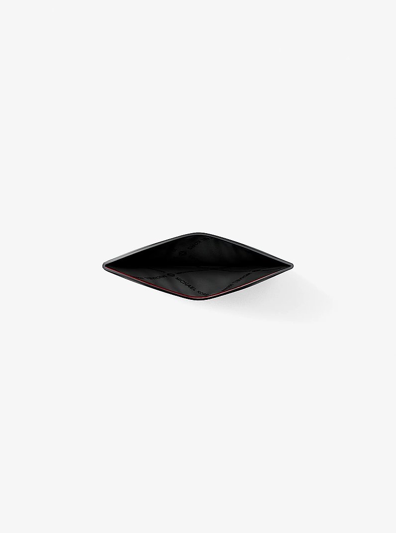 Hudson Pebbled Leather and Signature Logo Money Clip Card Case in DEEP RED | Michael Kors