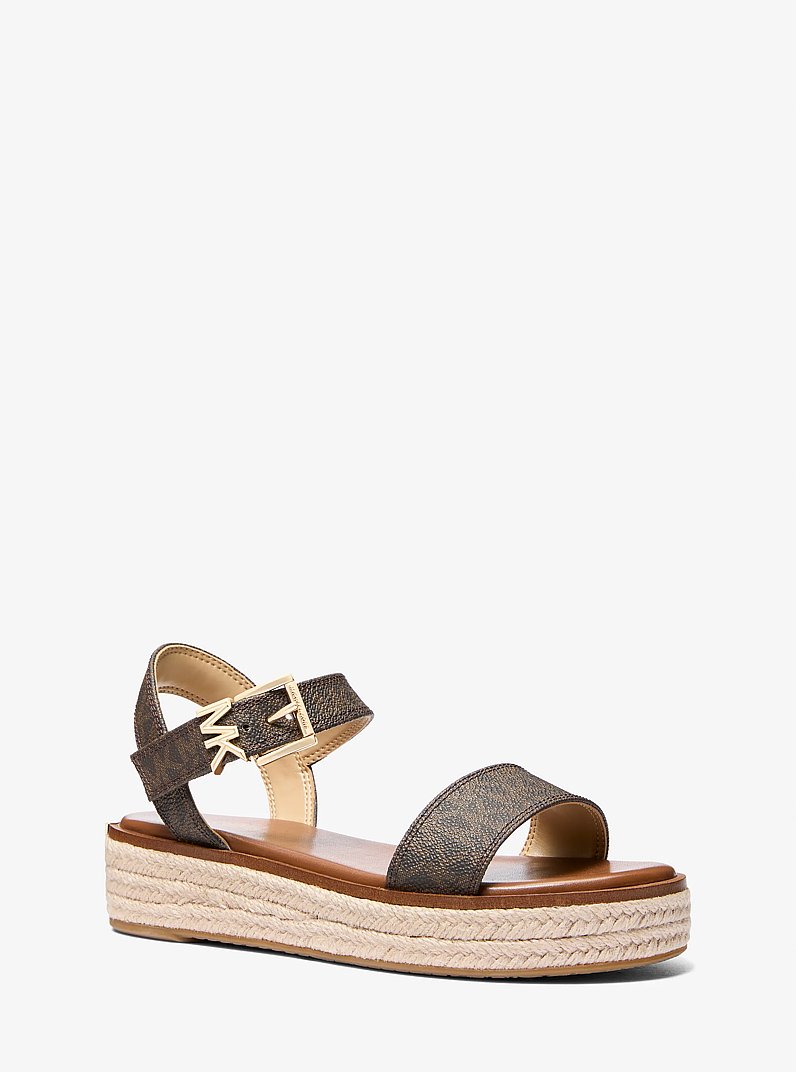 Richie Signature Logo Platform Espadrille Sandal in BROWN | Michael Kors