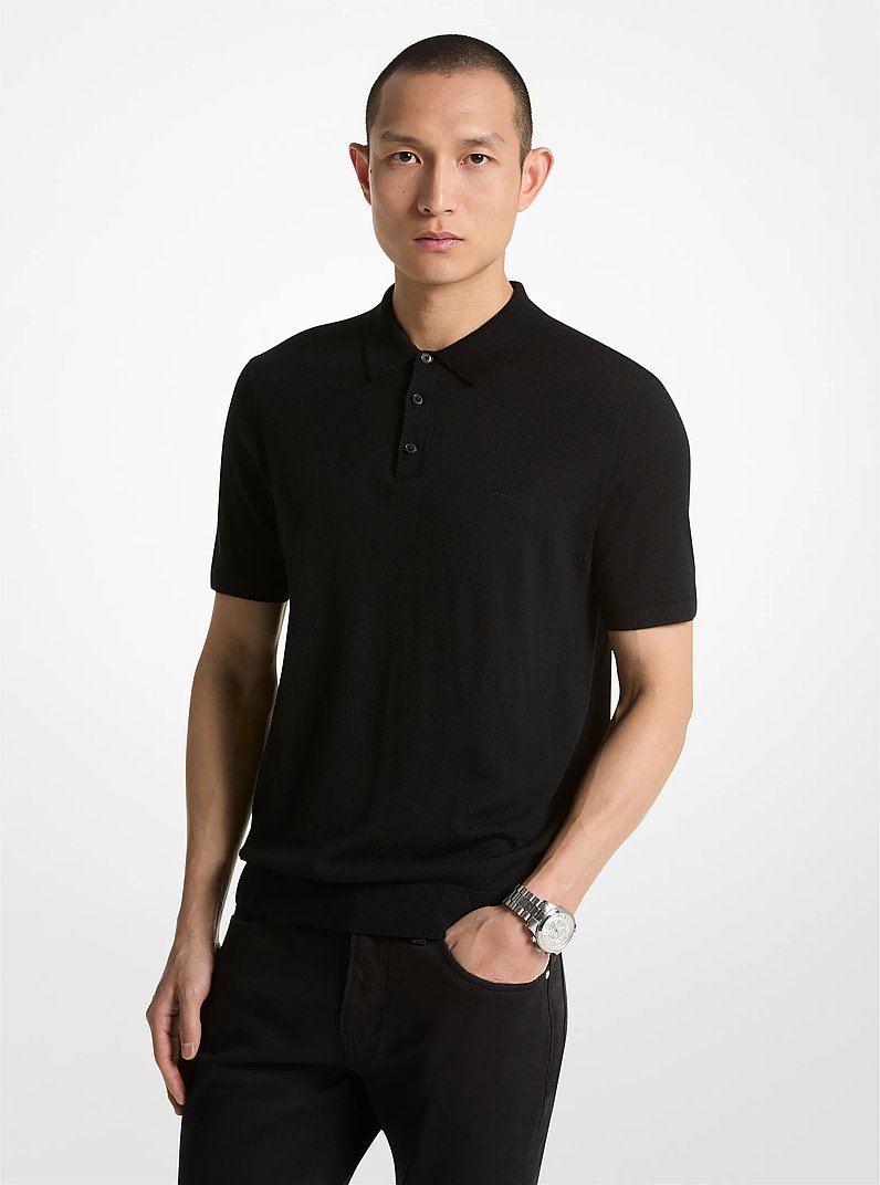 Merino Wool Polo Shirt in BLACK | Michael Kors