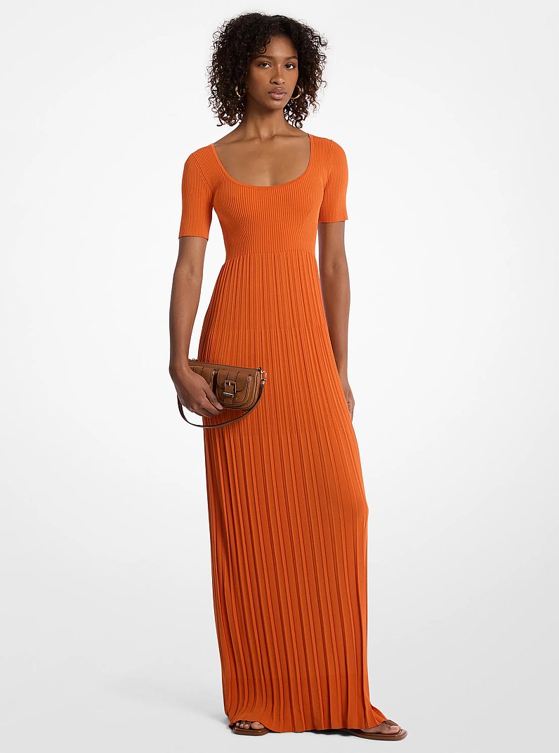 Ribbed Stretch Knit Midi Dress in LORANGE | Michael Kors