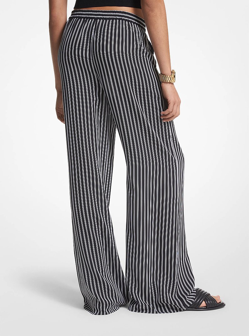 Striped Georgette Wide-Leg Pants in BLACK | Michael Kors