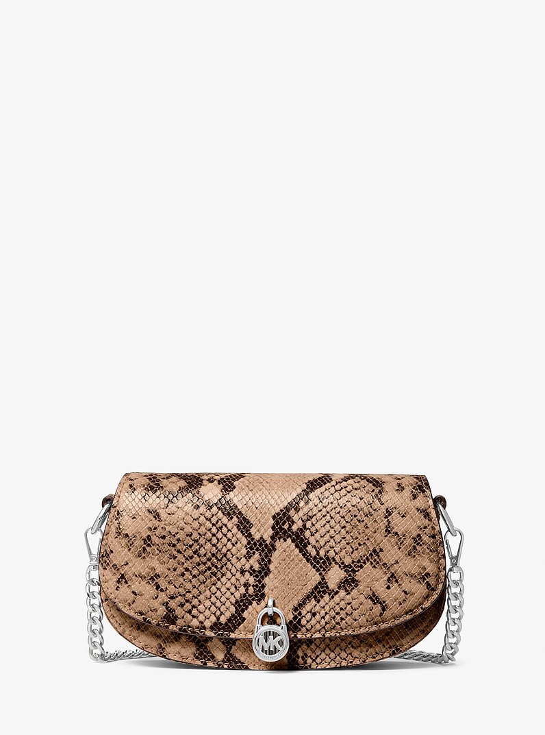 Mila Small Snake Embossed Convertible Crossbody Bag in DRIFTWOOD | Michael Kors