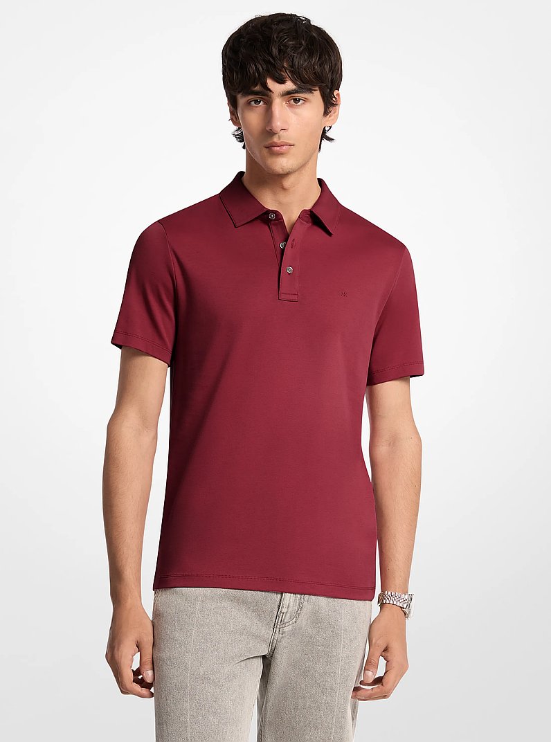 Embroidered Logo Cotton Polo Shirt in DEEP RED | Michael Kors