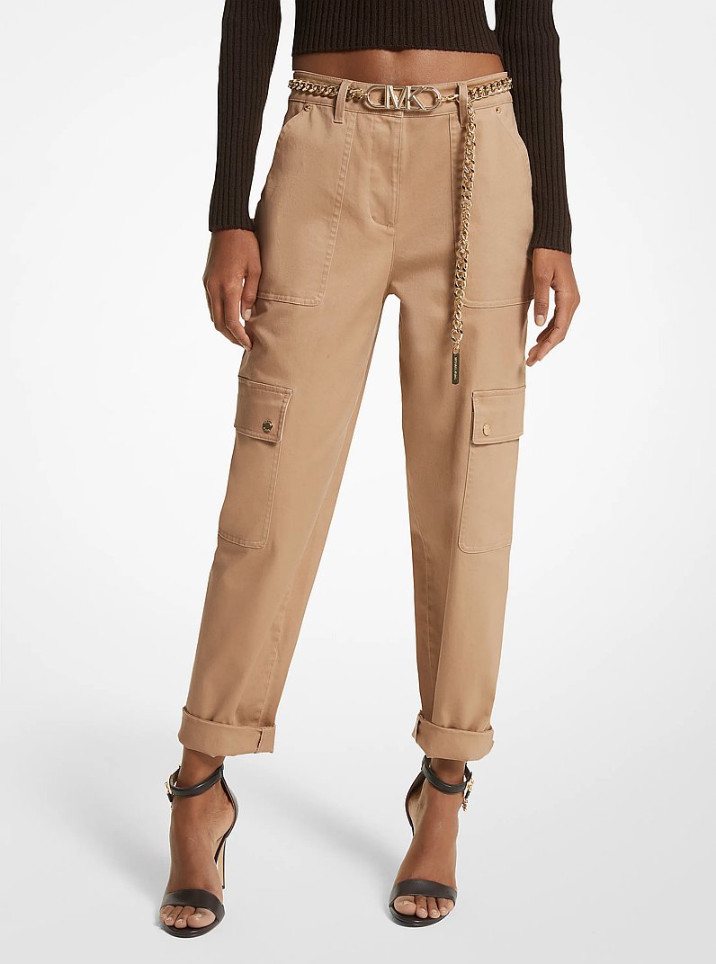 Stretch Organic Cotton Cargo Pants in DARK CAMEL | Michael Kors