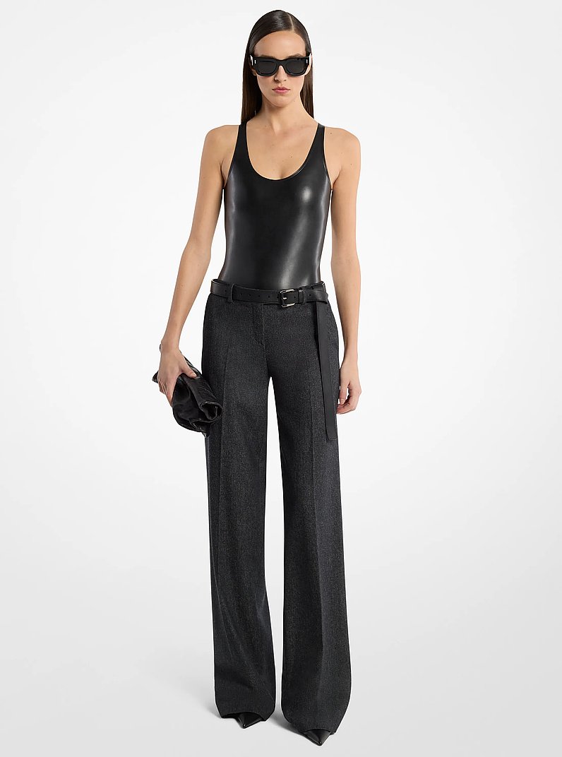 Camilla Wool Denim Wide-Leg Trousers in BLACK | Michael Kors