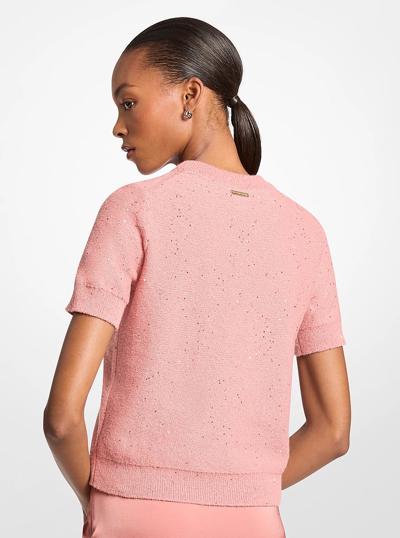 Embellished Knit Short-Sleeve Sweater in SUNSET ROSE | Michael Kors