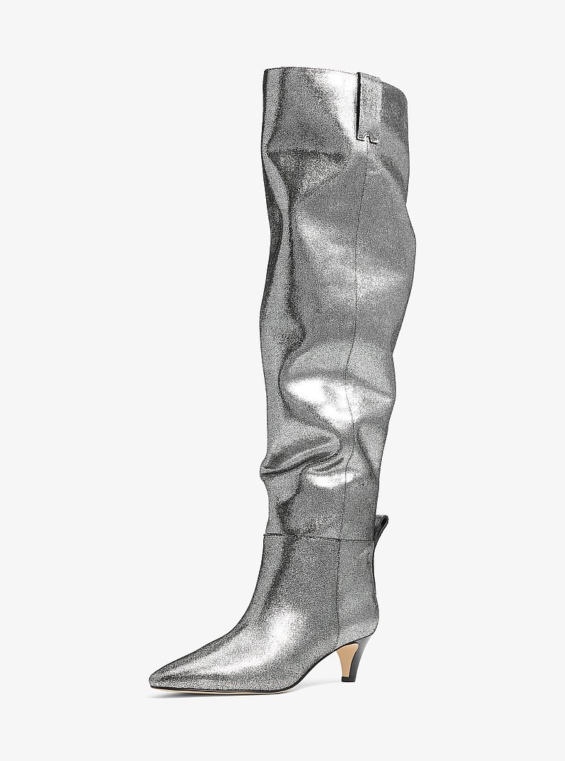 Daniela Metallic Leather Boot in SILVER | Michael Kors
