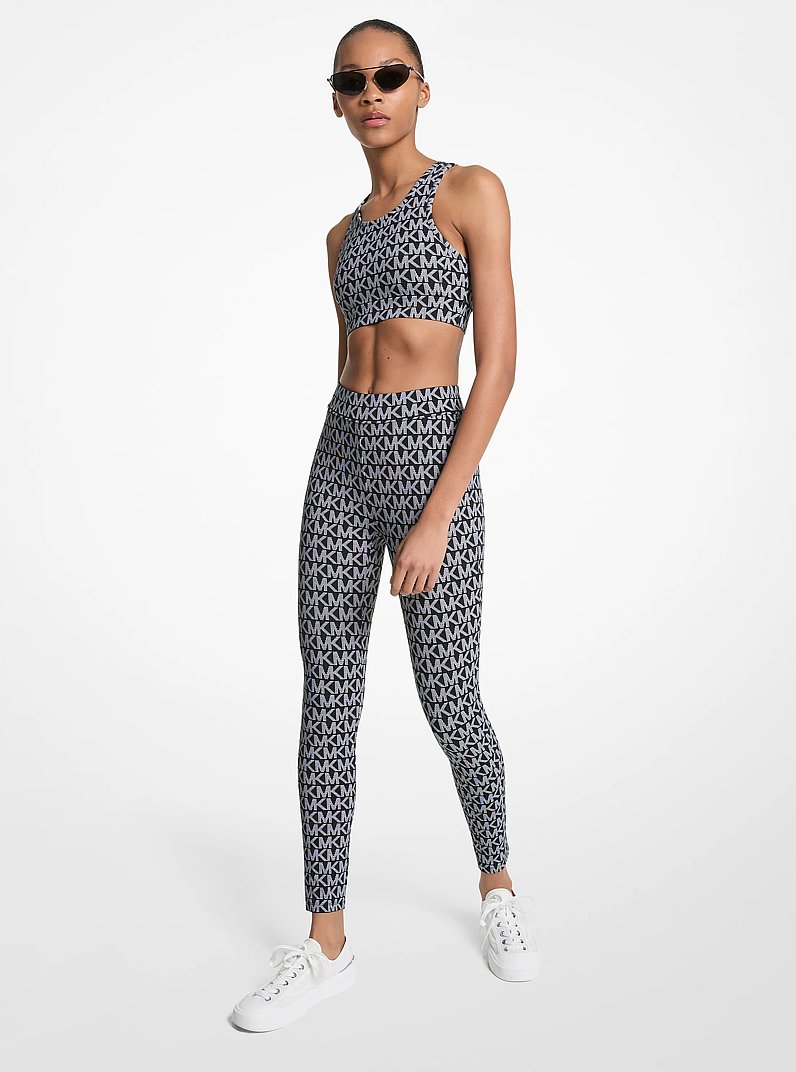Logo Stretch Knit Leggings in BLACK/WHITE | Michael Kors