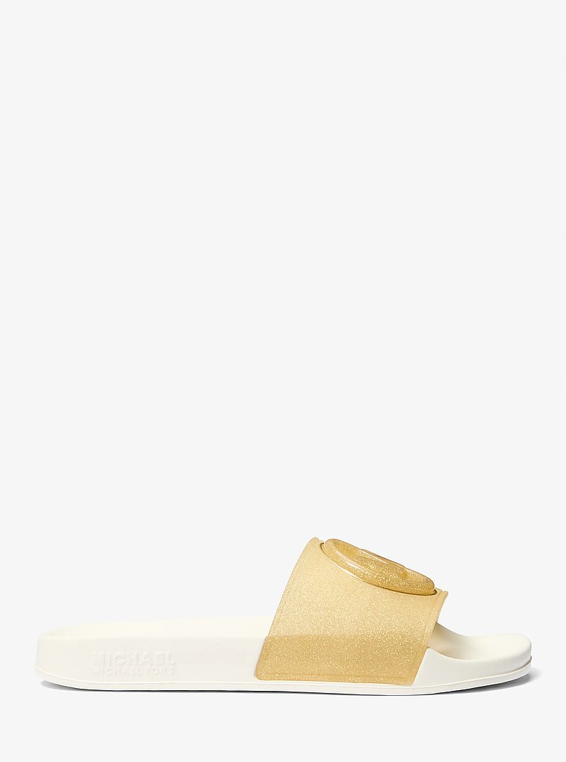 Penny Glitter Embellished PVC Slide Sandal in PALE GOLD | Michael Kors
