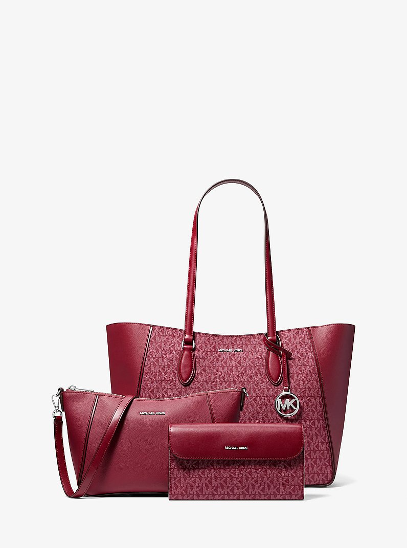 Jet Set Travel Large 3-in-1 Signature Logo Tote Bag in MAROON | Michael Kors