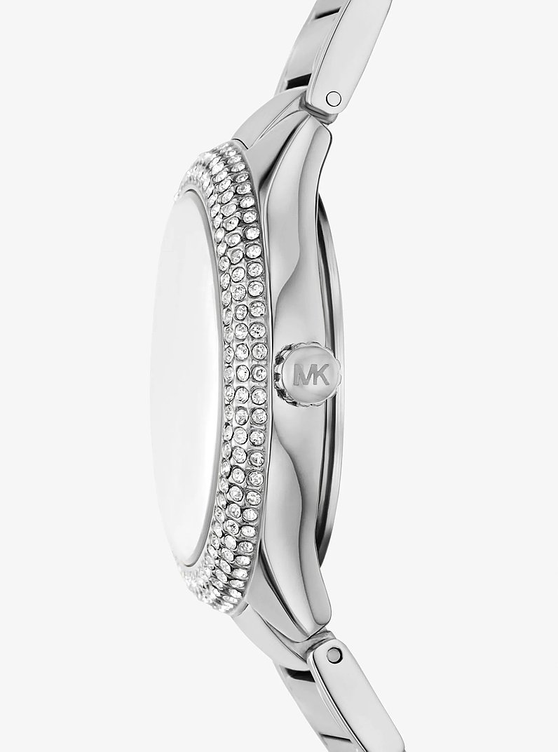 Mini Sylvia Pav&eacute; Silver-Tone Watch and Bracelet Gift Set in SILVER | Michael Kors