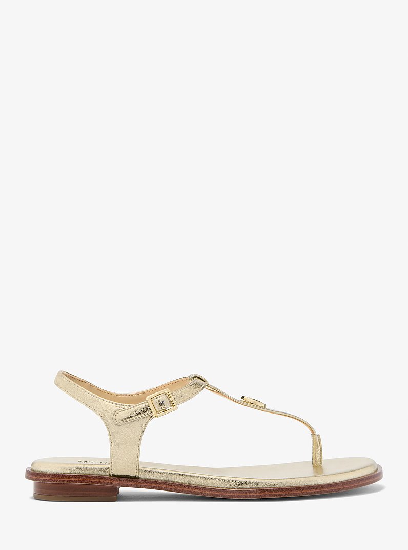 Mallory Metallic T-Strap Sandal in PALE GOLD | Michael Kors