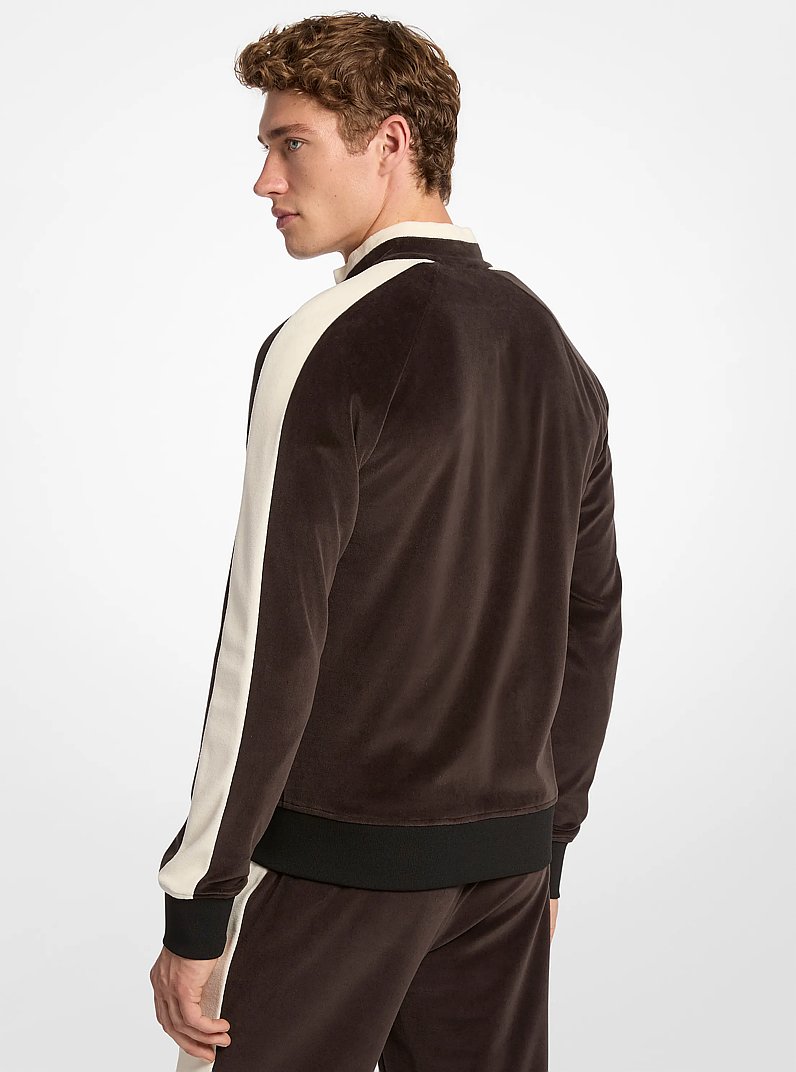 Veste ray&eacute;e &agrave; fermeture &eacute;clair en velours in NOIR | Michael Kors