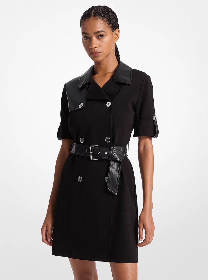 Mixed-Media Trench Dress in BLACK | Michael Kors