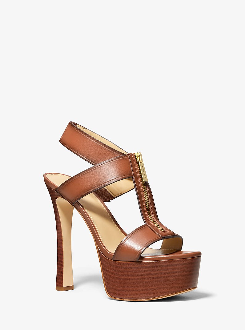Berkley Leather Platform Sandal in LUGGAGE | Michael Kors